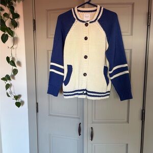 Le Lis Navy and Cream Knit Cardigan